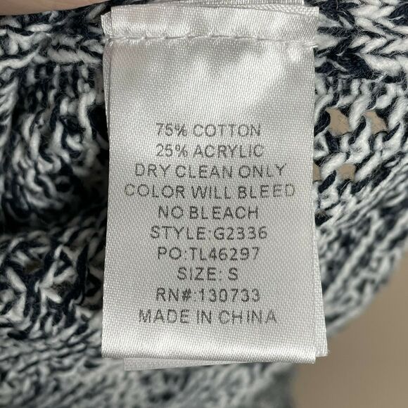 Umgee Navy White Bow Flare Sleeve Open Knit Wave Hem Sweater NWT Size S - Picture 10 of 10